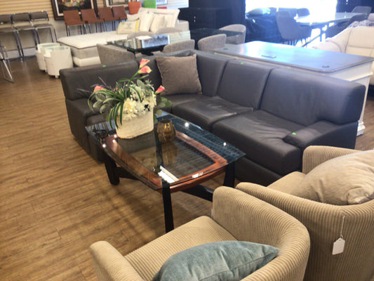Kron Designs Sempre Grey Leather Sectional Sectional Sofa