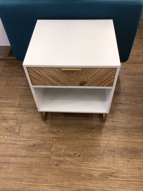 White/Faux Wood One Drawer Nightstand