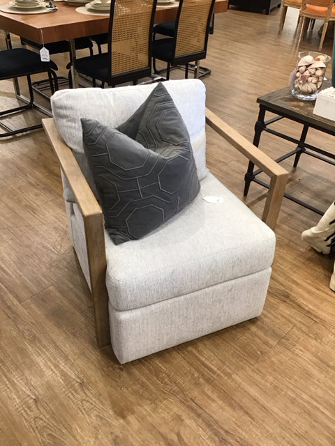 Grey Cushioned & Wood Accent Chair