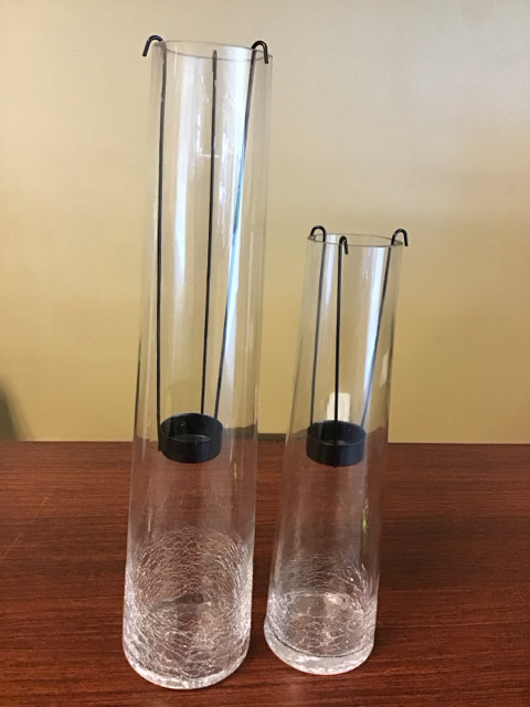 Set Of 2 Crackle Glass Candle Holder 16" & 12"