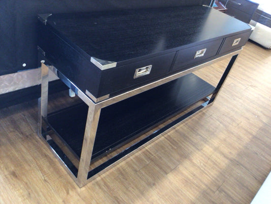AS-IS Lexington Black & Chrome Three Drawer Console Table