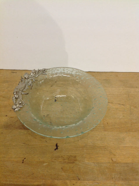 9" Glass Bowl w/Silver Seashell Decor