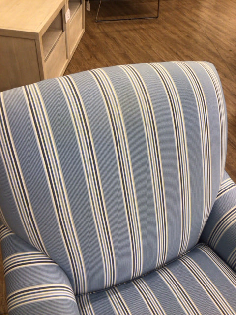 AS-IS Ethan Allen Oxford Coastal Blue Stripe Fabric Armchair(Soiled)