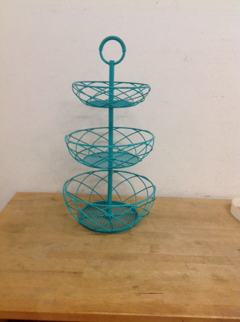 27" 3 Tier Aqua Metal Basket Tower