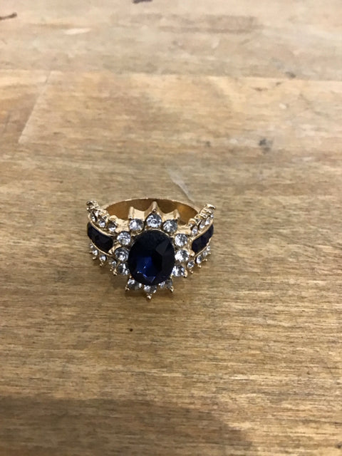 Goldtone Sapphire Like Rhinestone Ring