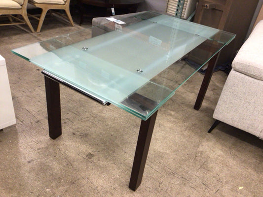 35 1/2" X 63" Calligaris Style Wood Base Glass Top Extension Dining Table