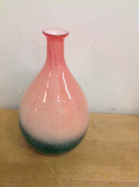Vase- 12" Coral & Green Art Glass
