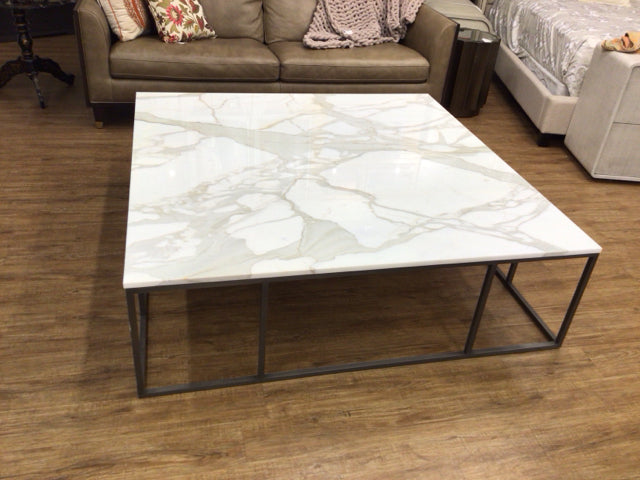 Large Stone Top Metal Base Coffee Table