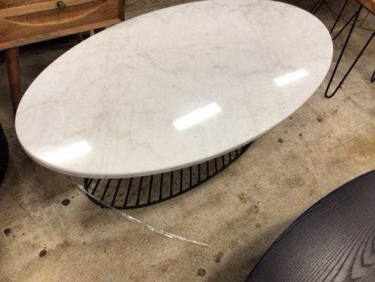 AS-IS 48" White Oval Marble Metal Base Coffee Table(Small Chip)