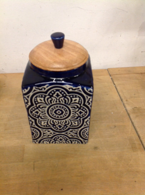 7" Pier 1 Blue & White Ceramic Canister
