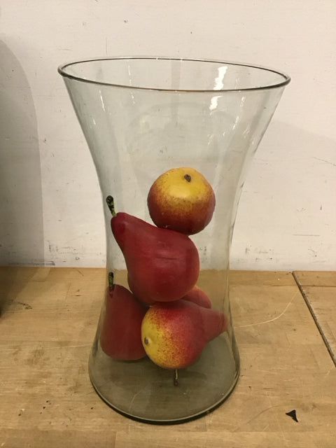 13" Clear Glass Vase W/Pears
