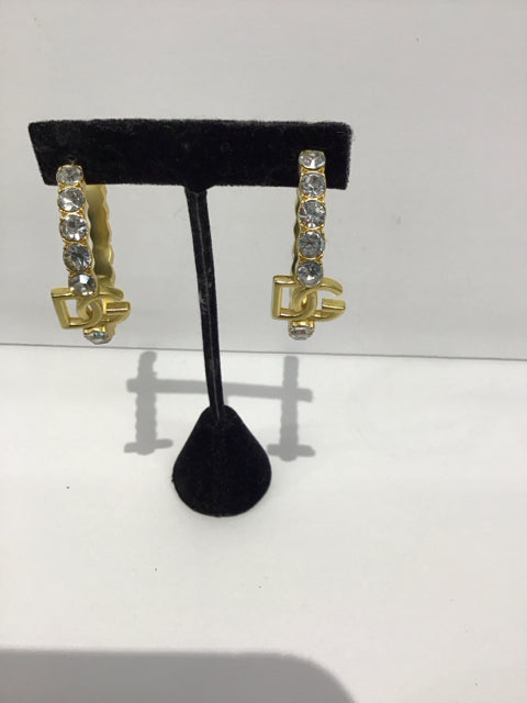 Gold D&G Style Hoop Earrings w/Rhinestones