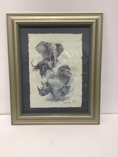 14x17 Framed "The Big Five" Graphite on Scarab Paper S/N