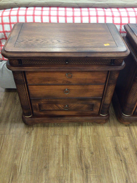 AS-IS Dark Wood Three Drawer Nightstand