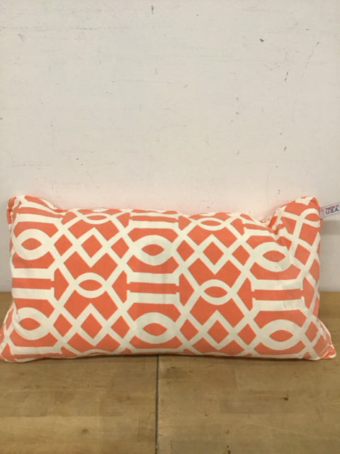 22"x11" Orange &White Geometric Down Filled Lumbar Pillow