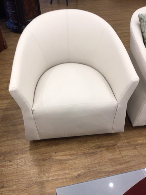 Cream Leather Curved Back Swivel Chair