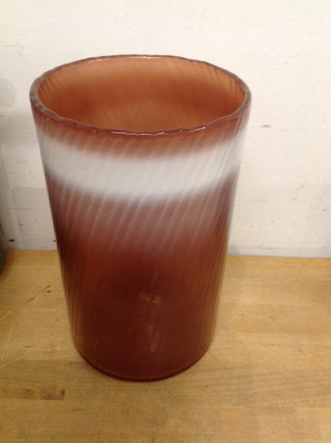 Vase- 10" Amber & White Glass