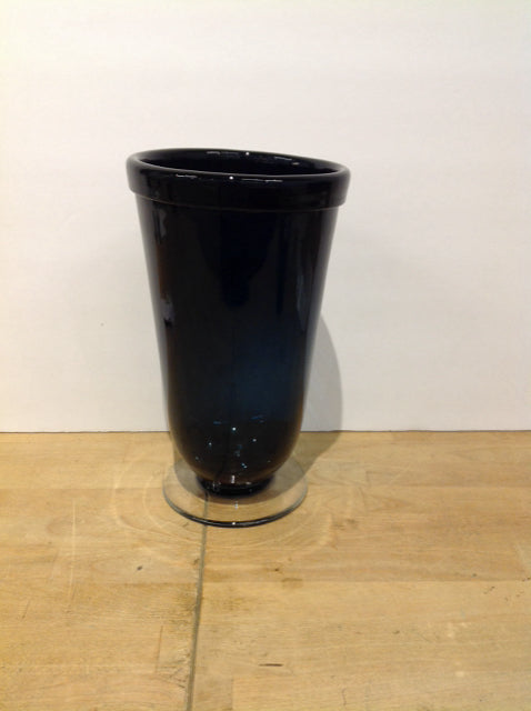 11" Blue Glass Vase w/Pedestal