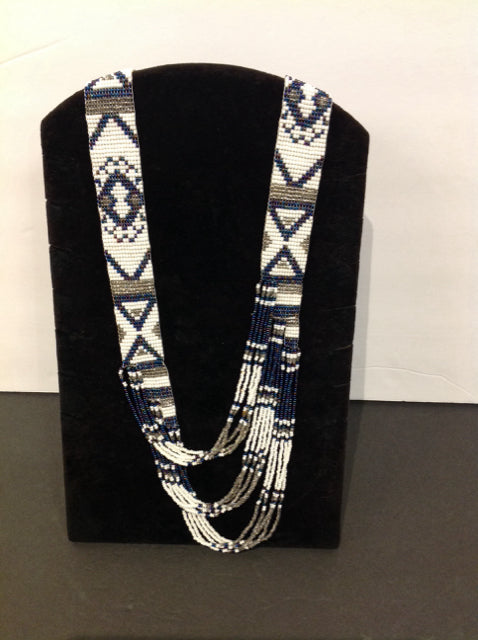 White/Blue Beaded Necklace