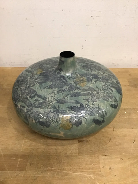 12" Green Blue Beige Round Bud Vase