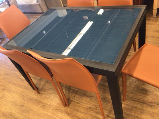 AS-IS Double Glass Extendable Metal Dining Table(Spot On 1 Glass)