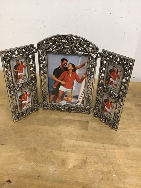Pewter Rose 3 Section 5 Photo Frame