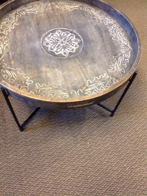 Coffee Table- Carved Wood Medalion & Metal