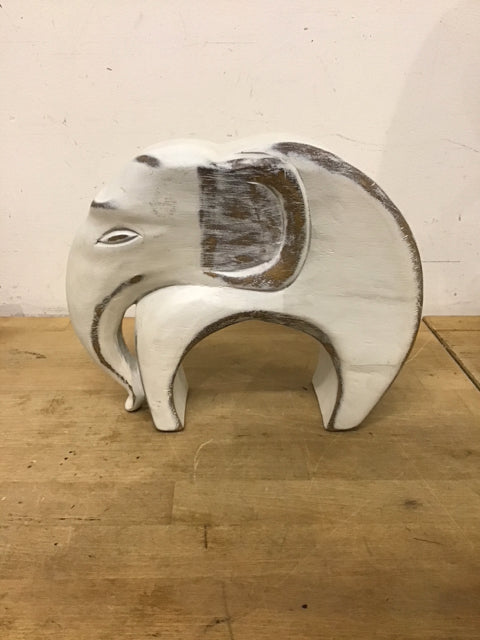 10"x8" White Distressed Resin Elephant
