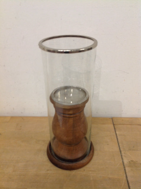 Candle Holder- 13" Wood & Glass