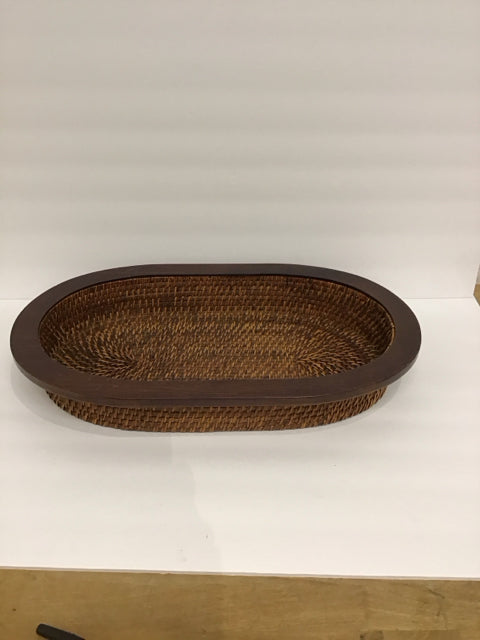 19" Oval Wood and Rattan Tray