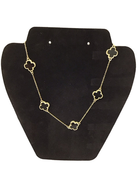 Van Cleef Style Gold/Onyx 18" Necklace