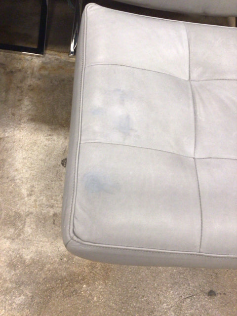 AS-IS Williams & Sanoma James Grey Leather Chair & Ottoman(Ottoman Discolor)