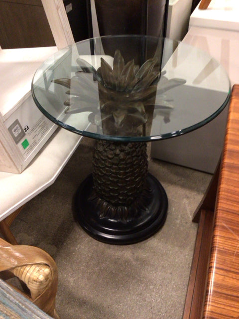 Round Glass Top Pineapple Base End Table
