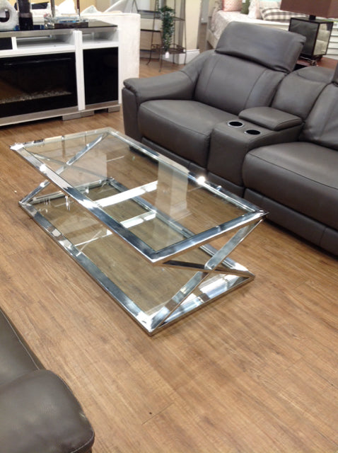 55"x27" Two Level Chrome/Glass Coffee Table AS-IS