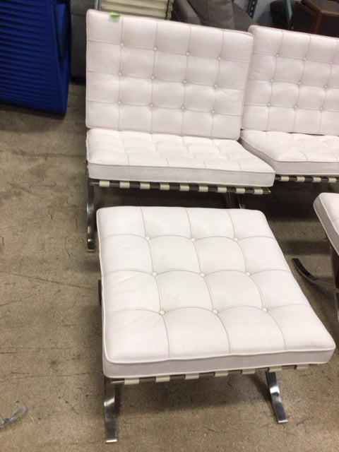 Knoll Off White Leather Barcelona Chair & Ottoman