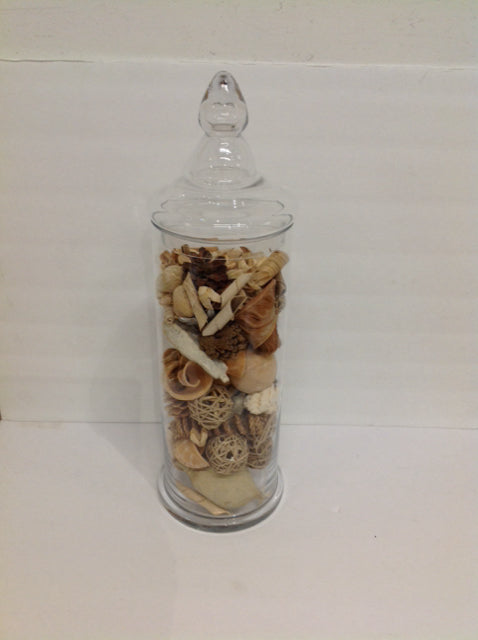 21" Glass Canister w/Wood Decor Pieces