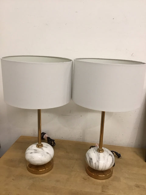 Pair Of 22" Gold Buffet Marble Glass Table Lamp