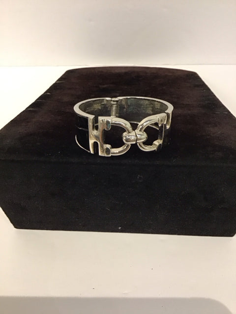 Silver Buckle Bracelet w/Black Faux Croc Skin
