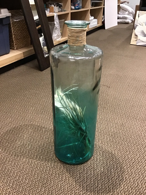 30" Seaglass Ombre Turquoise Vase w/Florals