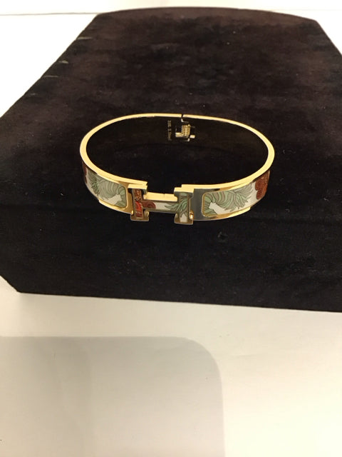 Hermes Style Gold/Enamel Clic-Clac Cuff Bracelet