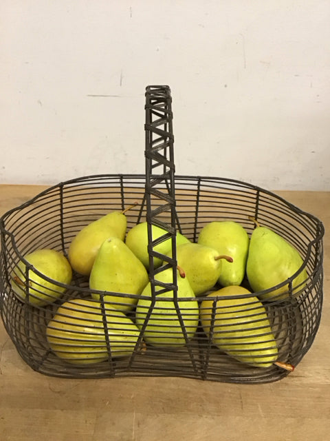 14" Oval Metal Basket W/Faux Pears