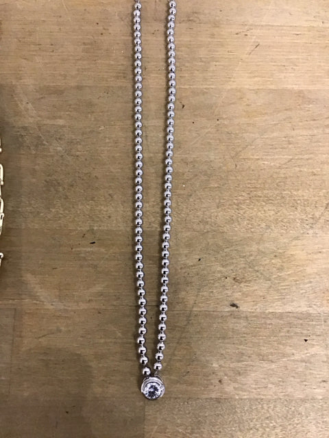 Tiffany Like Beaded Single Stone Silvertone Necklace