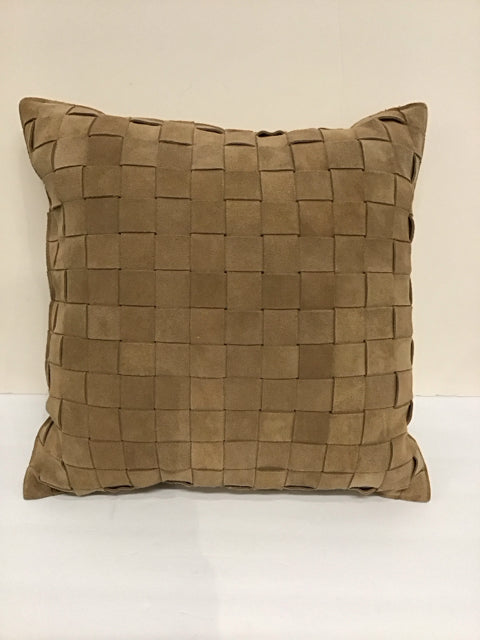 Tan Leather Woven Pillow