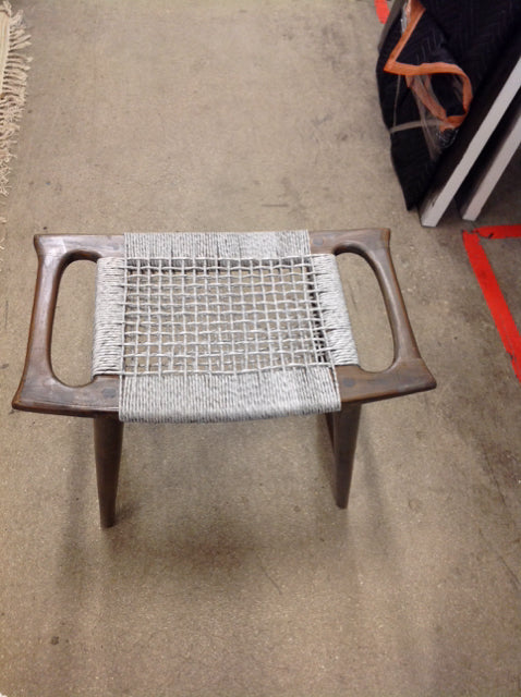 Small Wooden Woven Ottoman