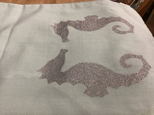 14"x72" Teal & Metallic Seahorse Runner