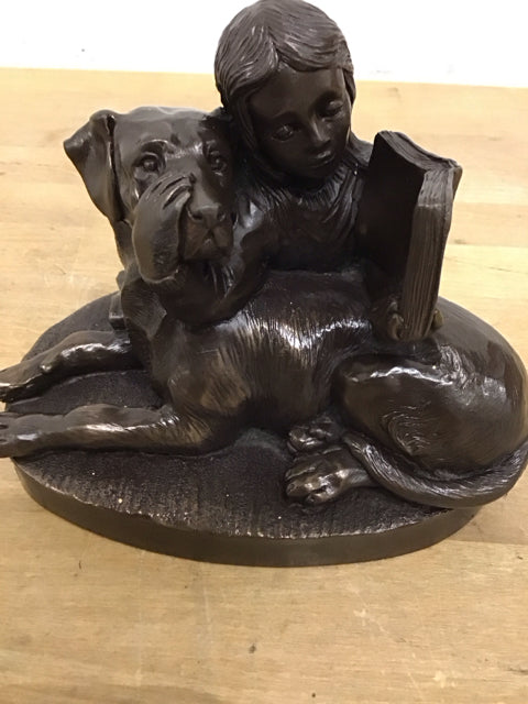 Genesic Fine Arts Girl Reading Book With Dog