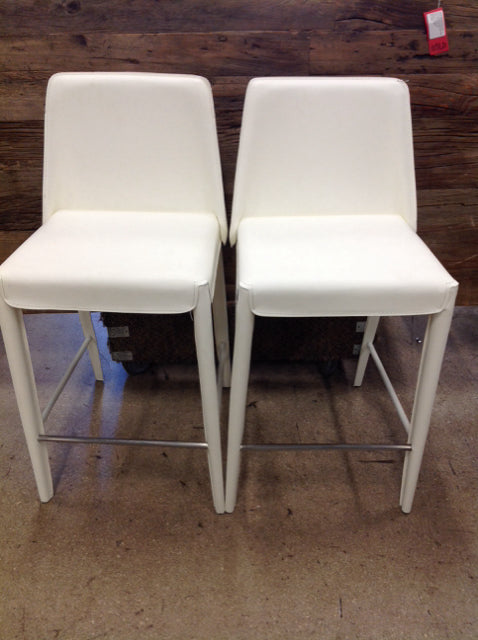 Pair Of White Leather Bar Stools