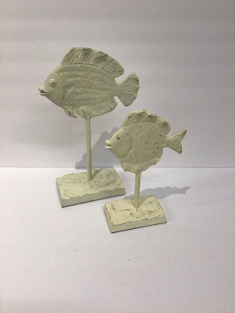 12",10" Graduated White Metal Fish Sculptures