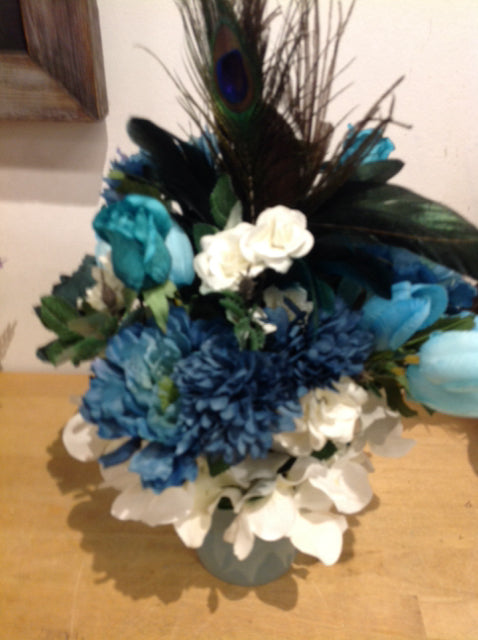 15" Blue Florals In Blue Vase