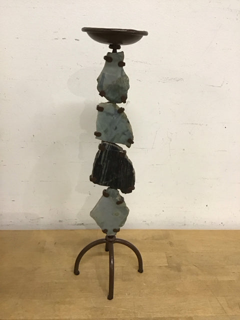 18" Arhaus Stone & Metal Candle Holder